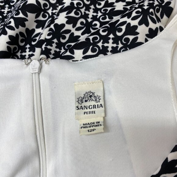 Sangria Black & White Floral Print Bodycon Dress With 3/4 Sleeves‎ 12 Petite - Picture 7 of 7